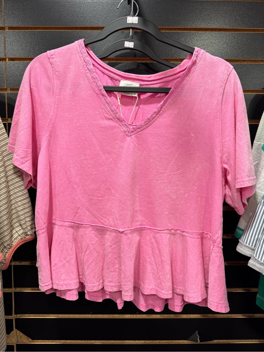 Relaxed Pink V-Neck Peplum Tunic Top